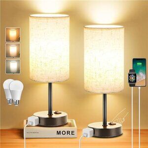 ZJOJO Table Lamp for Bedroom Set of 2, Bedside Small Lamps with 3 Way Dimmable
